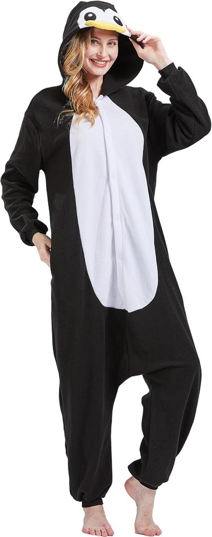 Adult Onesie Pajamas - Unisex Halloween Animal Cosplay Costume Sleepwear - Comfy One-Piece Suit for Men & Women (Small, Penguin)