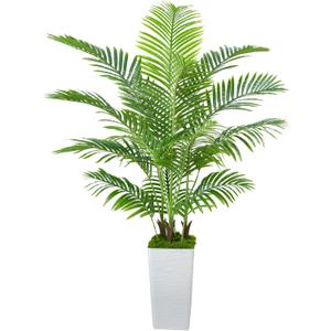 Artificial Palm Tree Artificial Silk Plant Fake Tree with White Tall Planter Faux Tropical Areca Floor Plant in Pot (1, White Tall Planter, 5 FT)