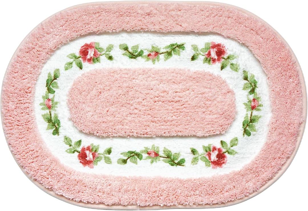 QMEAKMONY Bathroom Rugs Romantic Rose Flower Shaggy Area Rugs for Living Room Bedroom Kitchen Non Slip Absorbent Bath Mat Door Mat Washable(Pink,16x24 in)
