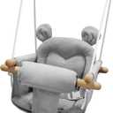 GFU Baby Swing, Canvas Baby Swings for Infants, Secure Baby Swing Outdoor, Toddler Swing for Indoors, Wooden Hanging Baby Swing Seat, Hammock for Tree and Backyard (Gray)