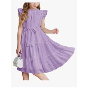 Arshiner Tween Girls Summer Dress Formal Ruffle Sleeve A Line Casual Elegant Dresses with Belt 12