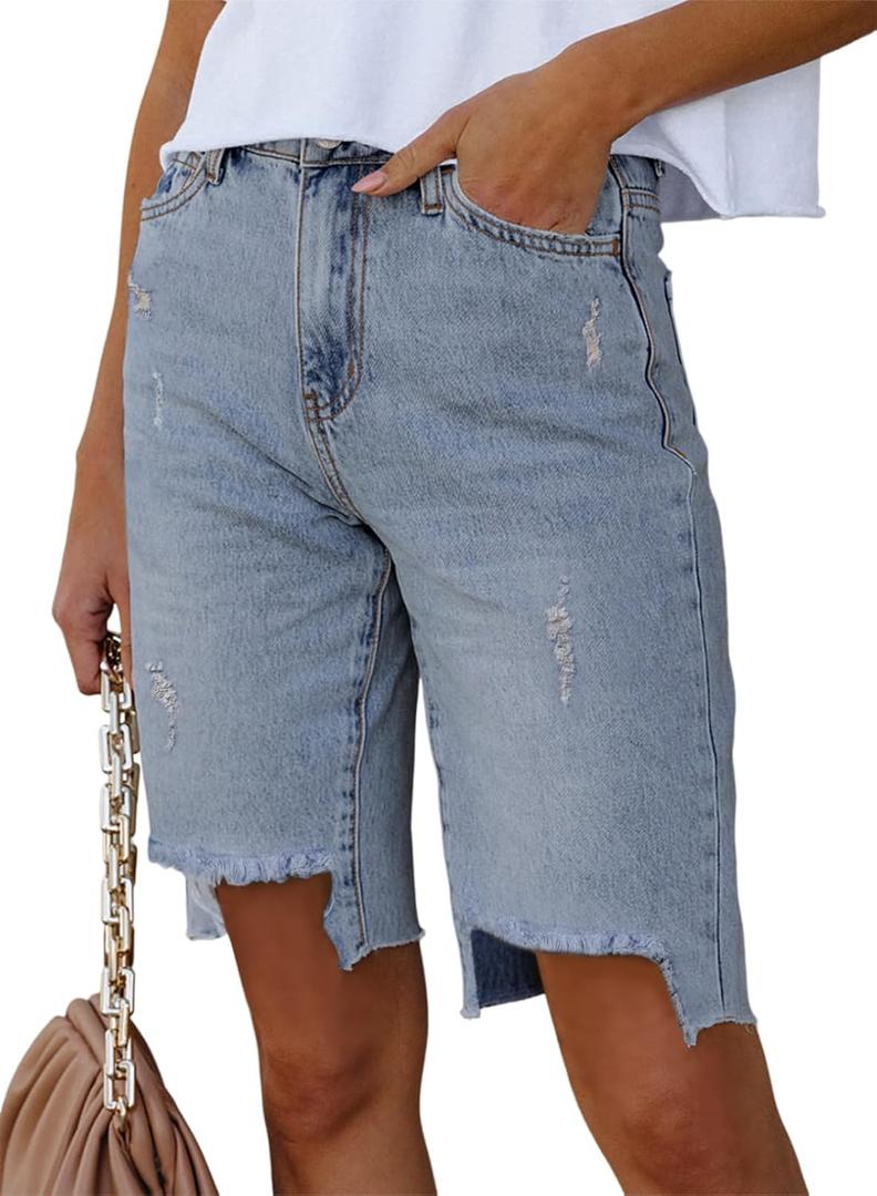 Dokotoo Women's Shorts Cotton Long Hiking Cargo Shorts for Women Bermuda 2024 Summer High Waisted Shorts Casual Golf Shorts (12)