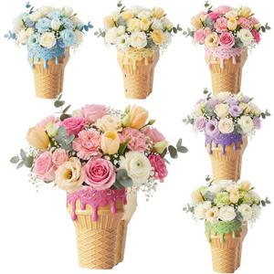 Cinnvoice 6 Pcs Wooden Centerpieces for Tables Baby Shower Decorations Tabletop Boxes Party Favor for Birthday Baby Shower Wedding Garden Tea Party (Ice Cream)