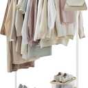 SONGMICS Clothes Rack with Wheels, Clothing Rack for Hanging Clothes, 25.4 mm Metal Garment Rack with Dense Mesh Storage Shelf, 110 lb Load Capacity, 2 Brakes, Cloud White UHSR025W01