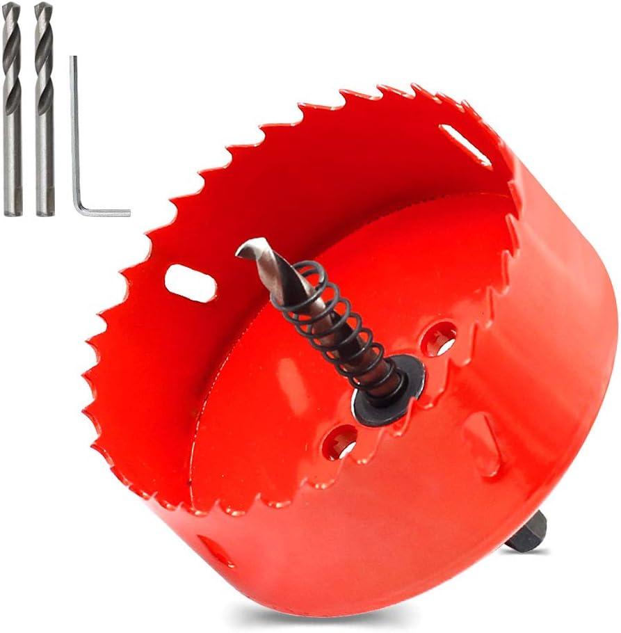 Hordion 90mm/3.5" Hole Saw Bi-Metal Saw Drilling Tool with Twist Drill Bit & L Hex Wrench for Cornhole Boards Wood Plasterboard Plywood Plastic (Red)