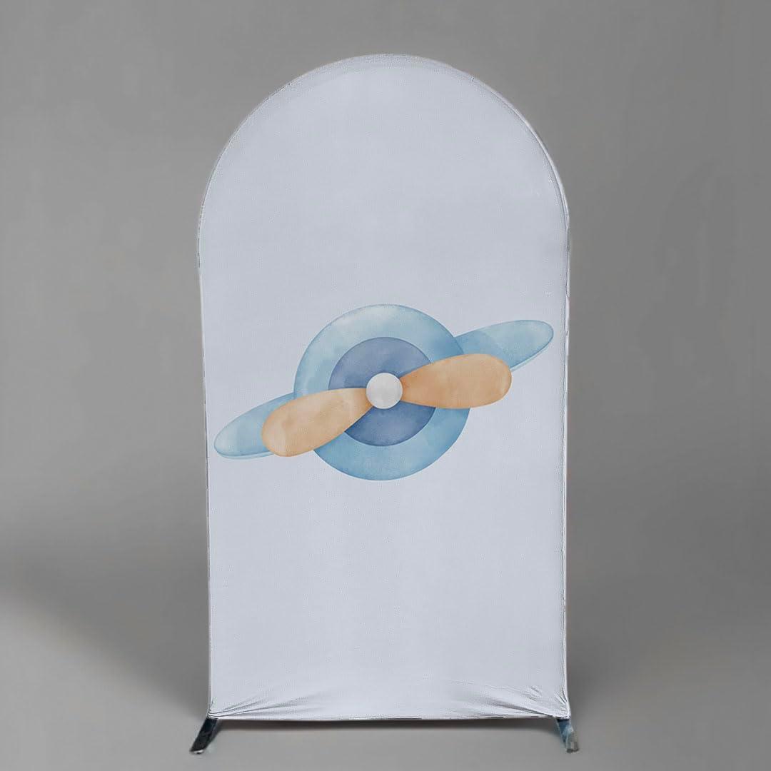 AOSTO Baby Shower Birthday Party Arch Backdrop Cover,3x6ft Double Sided Airplane Pattern Elastic Fabric Cover GX-2305