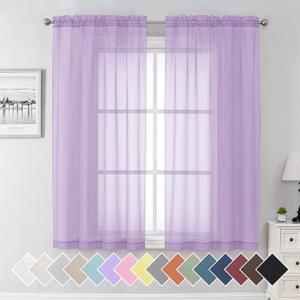 Aiyufeng Light Purple Sheer Curtain Panels Pair Sold 63 Inch Length, Light Filtering Window Curtain Drapes Treatment for Kitchen, Bedroom/Children Room, Voile Top Dual Rod Pocket, 2 Pack of 42 x 63" (Lavender)