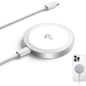 THREEKEY Qi2 MagSafe Charger, Magnetic Charger for iPhone 17/16/15/14/13/12 Series & Galaxy S25 Ultra, Qi2 Wireless Charger Dual-Sided Magnets, 15W Fast Charging Pad with 5FT USB-C Cable (White)