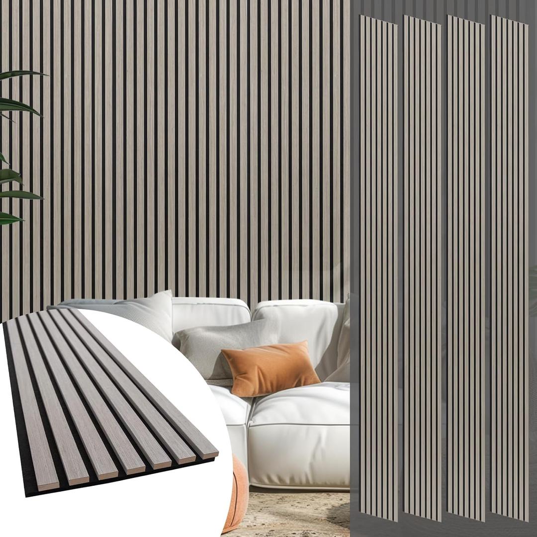Yuzzy Wood Panels for Wall and Ceiling - 108 x 11 Inch Wood Slat Acoustic Panels 4 PCS - Modern Sound Absorbing Wall Panels for Interior Wall Decor for Home, Office, Studio - Rustic Gray Oak
