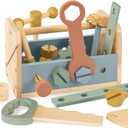 Durable Wooden Tool Set for Toddlers - Montessori Tool Box Kit with Hammer for Boys & Girls 2-5 Years - Fun Christmas Toy Gift for Kids with 30+ Safe Tools for Creative Play