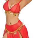 Avidlove Lingerie for Women Rave Outfits for Festival Sexy Costume Outfit Mesh Sheer Bra Top High Waist Split Maxi Skirt (XX-Large, Red)