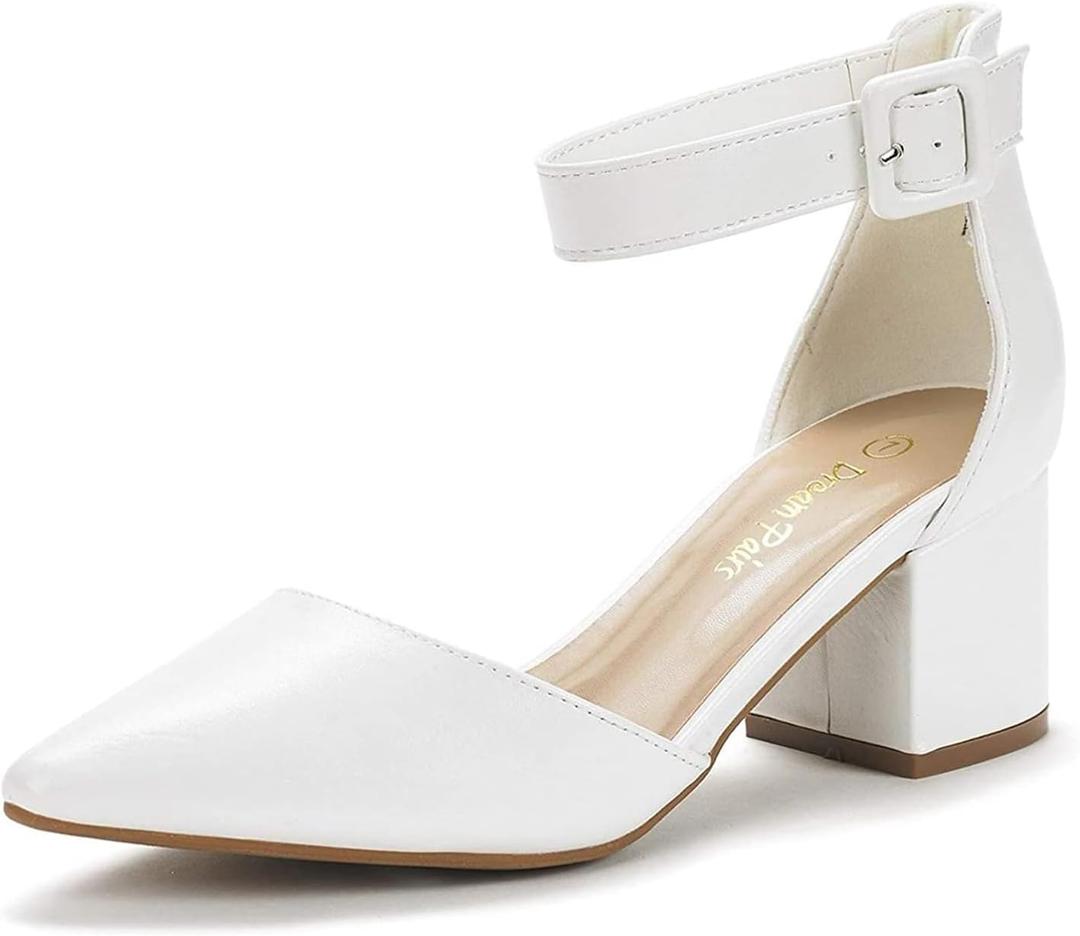 DREAM PAIRS ANNEE Pointed Toe Low Chunky Heels Pump Shoes (7)