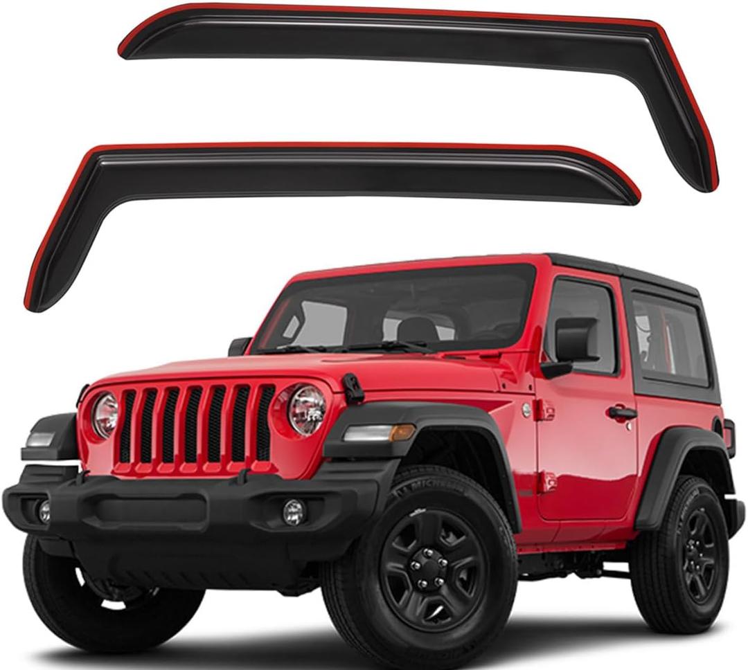 Lightronic Extra Durable Clip-on in-Channel Auto Vent Window Visor, Fits 1997-2006 Jeep Wrangler (TJ) 2-Doors, UV Protection Rain Guard, Original Wind Deflector, No-Drill Install, Dark Smoke, 2-Pcs