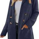 Womens Fall Winter Wool Coats Double Breasted Midi Peacoat Trench Coats Navy XL
