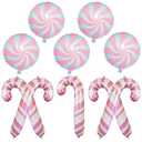 Christmas Candy Cane Foil Balloons, Sweet Light Baby Pink Christmas Round Candy Cane Mylar Balloons, Pastel Pale Pink Xmas Lollipop Cane Decor for Girls Candies Candyland Birthday Party Decorations