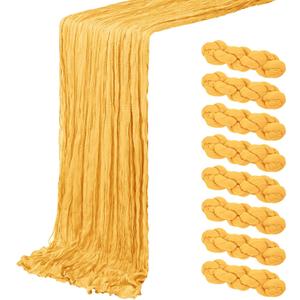 8 Pack Gold Cheesecloth Table Runner 20 x 120 inch Gauze Table Runners 10 FT Long,Semi Sheer Cheese Cloth Fabric Table Runner Bulk for Wedding,Party,Baby Shower,Bridal Shower Decoration