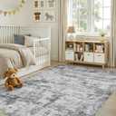6x9 Washable Area Rugs for Living Room, Non-Slip Soft Large Rugs for Bedroom Dining Room, Modern Abstract Low Pile Stain Resistant Carpet for Laundry Office Home Decor - Dark Gray