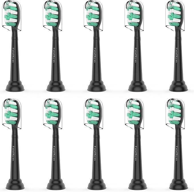 Toothbrush Replacement Brush Heads for Philips Sonicare C1 C2 ProtectiveClean 4100 5100 5300, Electric Sonic Tooth Refill Head Plaque Control, 10 Pack, Black