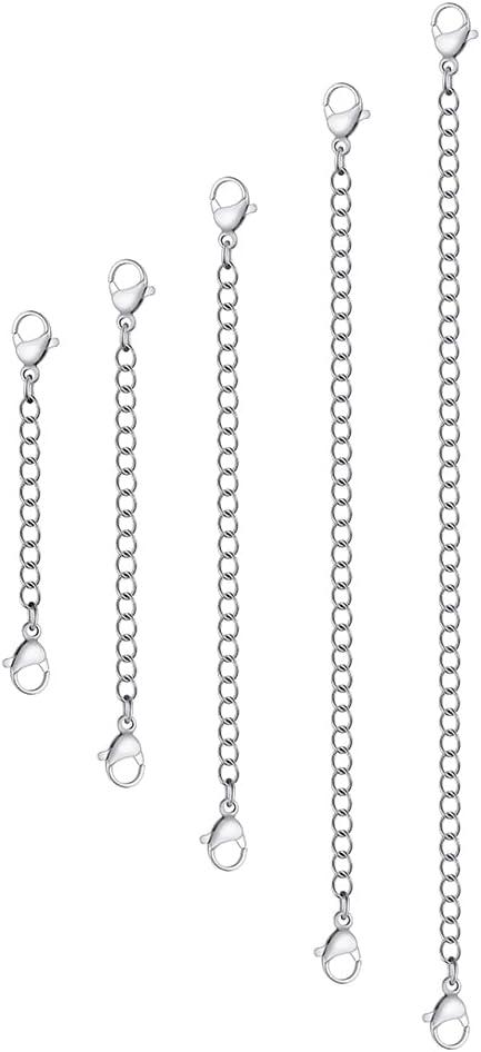 5Pcs Silver Stainless Steel Necklace Extender Chain Links Silver Lobster Necklace Extenders for Necklaces Bracelet Anklet Stainless Steel Chain Extenders for Jewelry Making (2in 3in 4in 5in 6in)