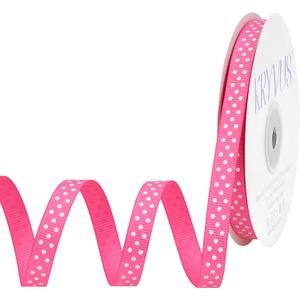 Hot Pink Polka Dot Grosgrain Ribbon, 3/8 Inch x 25 Yards Hot Pink Grosgrain Ribbon with White Dots, Polyester Craft Ribbons for Hair Bows, Gift Wrapping, Spring Easter, Wedding, Sewing & DIY