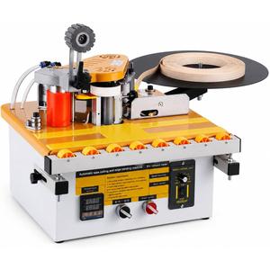 Portable Woodworking Edge Banding Machine, Manual Push Plate, Straight & Curved Dual-Use, Double-Sided Gluing for Straight Edges, Auto Cut-Off, Smart Temperature Control, 1200W, Edge Width 0.351.77in