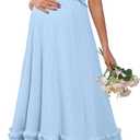OUGES Womens 2026 Summer Maternity Photoshoot Dress Boho Maxi Smocked Baby Shower Dress Ruffle Sleeve Maternity Clothes (Blue, L)