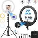 22'' Ring Light with 75'' Tripod Stand, LED Display/2 USB Ports/6500K Dimmable Ring Light for ipad Phone Holder for Tattoo Lash Live Makeup Video Recording TikTok Barber Stylist Photography (Black)