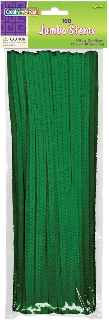 Creativity Street Jumbo Stems, Dark Green, 12" x 6 mm, 100 Pieces