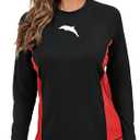 Halcurt Women's Long Sleeve Rash Guard Swim Shirt with Built in Bra Lightweight UPF50+ Quick Dry Swimsuit Top Black Red XL