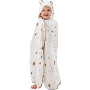 Super Soft Muslin Hooded Towels for Toddler - 27x55 Inches Large, Highly Absorbent Toddler Beach Towel & Bath Towel for Infants, The Midnight Stars