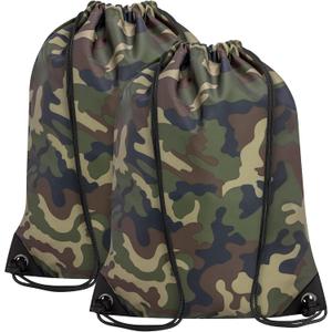 2PCS Drawstring Bags Bulk, String Backpack for Men Women, Cinch Bag Draw String Back Bag for Gym, Sports, Travel, Swimming, Beach, Green Camo