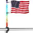 3FT American Boat Flag Pole with Light, Stainless Steel Flag Pole with Rail Mount Holder for 0.86''-1.25'' Round Rails, Lighted Boat Flag for BoatsIncludes 12'' x 20'' Flag, Black