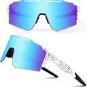 Ukoly Cycling Sunglasses for Men Women with 3 Interchangeable Lenses, Polarized Sports Sunglasses, Baseball Sunglasses (1 Lens/White Blue)