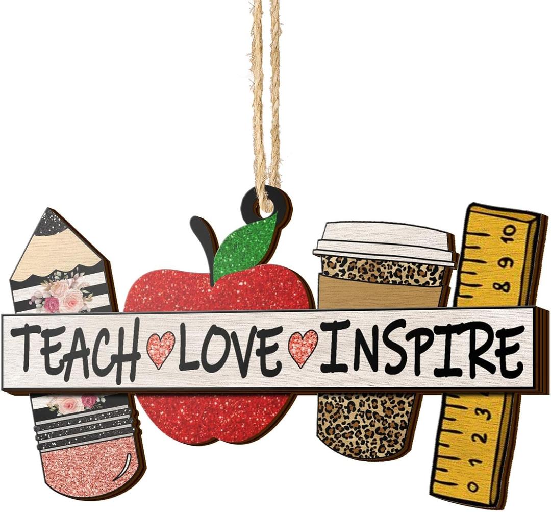 4 x V VIBEPY All Over Printed Teacher Ornament, Teacher Christmas Ornaments Apple Pen Ornaments Christmas Gifts For Teachers 3.2"x3.5" 2 Layer Ornaments, Gift for Teacher