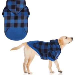 KOOLTAIL Plaid Dog Hoodie Pet Clothes Sweater with Hat and Pocket for Small Medium Large Size Dogs, Soft Winter Warm Dog Cold Weather Coat, Fleece Fall Dog Hooded Sweatshirt for Puppy Cats, Blue XXL