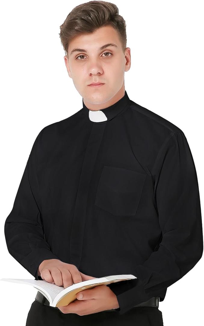 IvyRobes Mens Tab-Collar Long Sleeves Clergy Shirt S