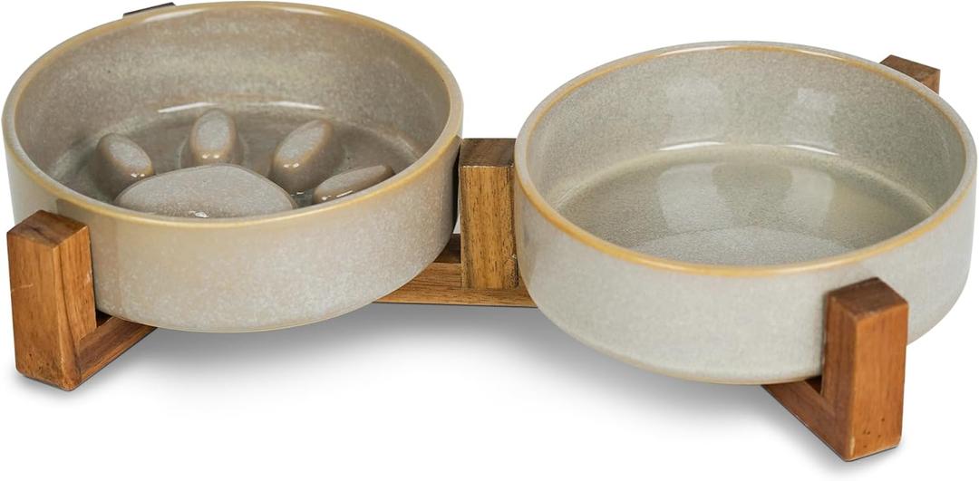 Ceramic Slow Feeder Dog Bowl Set with Stand, Cute Paw Slow Feeding Food Bowl and Water Bowl for Medium Breed, 6.3" Ceramic Non Slip Dog Dishes, Grey Ceramic Slow Feeder Dog Bowl Set with Stand, Cute Paw Slow Feeding Food Bowl and Water Bowl for Medium Breed, 6.3" Ceramic Non Slip Dog Dishes, Grey
