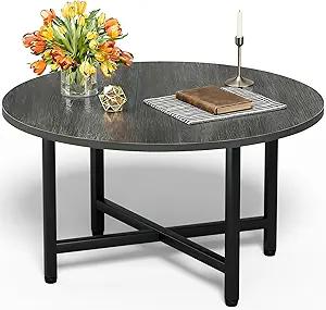 Round Coffee Table, Small Coffee Tables for Living Room, Wood Coffee Table with Metal Frame, Floor Table Desk for Sitting on The Floor, Home, Office, Farmhouse, Dark Gray (23.6" D x 17.7" H)