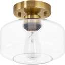 BISAMIYA Modern Gold Ceiling Light Fixture, Brass Finish Semi Flush Mount Ceiling Light with 8.66" Clear Glass Shade for Kitchen, Hallway, Entryway, Cafe