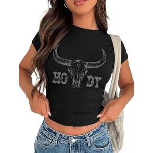 Cowgirl Outfits for Women Crop Tops for Teen Girl Y2k Clothes (Black, M)
