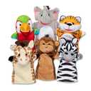 Melissa & Doug Safari Buddies Hand Puppets, Set of 6 (Elephant, Tiger, Parrot, Giraffe, Monkey, Zebra) Soft, Plush Puppet, Stuffed Animals, Pretend Play Toddler Toys for Girls & Boys 2+