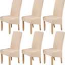 MIFXIN Dining Chair Cover Set of 6 Stretch Jacquard XL Size Dining Chair Slipcovers Large Removable Washable Dining Room Chair Protector Home Wedding Party Banquet Hotel Decor (Beige)