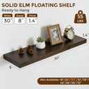 Dreamland Rustic Elm Woood Floating Shelves for Wall Decor, 30" W x 8" D x 1.5" H Floating Shelves Set of 2, Wall Mounted Deep Wooden Shelf for Living Room, Bedroom, Kitchen, Bathroom, Walnut, Flat Edge, 30inch