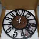 Maxstar Round Wall Clock for Living Room Decor Battery Operated Non Ticking Black Metal Wood Clocks for Home Living Room Garden Office Kitchen Decoration -16 inch (Black-arabic Numerals)