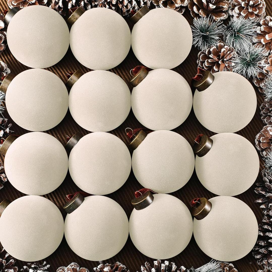 Liliful 15 Pcs Velvet Christmas Balls Bulk Flocked Christmas Tree Ball Ornaments Plastic Xmas Decorative Hanging Ornaments(Creamy White,3.15 Inch)