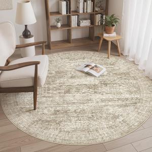 6x6 Brown Round Rug 6ft Living Room Circle Rug Vintage Round Area Rug Non Slip Indoor Carpet for Dining Room Bedroom