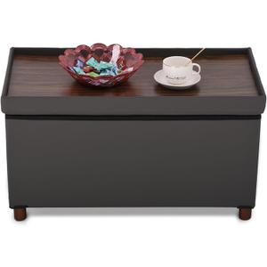 Ottoman Storage Bench for Living Room with Tray, Bedroom Foot Stool, Coffee Table Lid, End of Bed Faxu Leather 30" Inch (L-Grey)