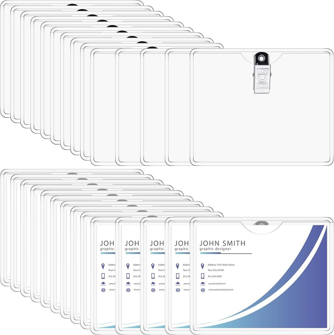 Eaasty 100 Pcs Clear Name Badge Holder with Clip ID Tags Holders for Badges PVC Waterproof Horizontal Name Badges with Clips for Teacher Office Employee 2.25 x 3.5 Inch