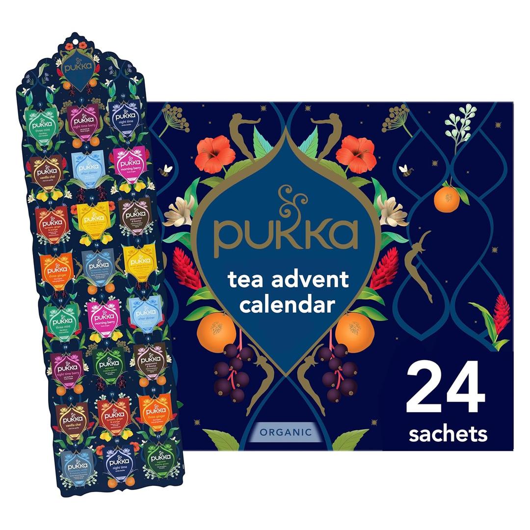Pukka Christmas Tea Sampler, Selection of 24 Delightful Black & Green Tea Infusions, Advent Calendar Holiday Gift Set for Tea Lovers, 100% Organic