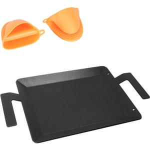 Carbon Steel Griddle for Gas Grill, Double Burner Griddle Compatible with Induction, Stove Top, Electric, Oven - 17" x 10" Professional Cookware for Cooktop, NonStick Griddle Pan
